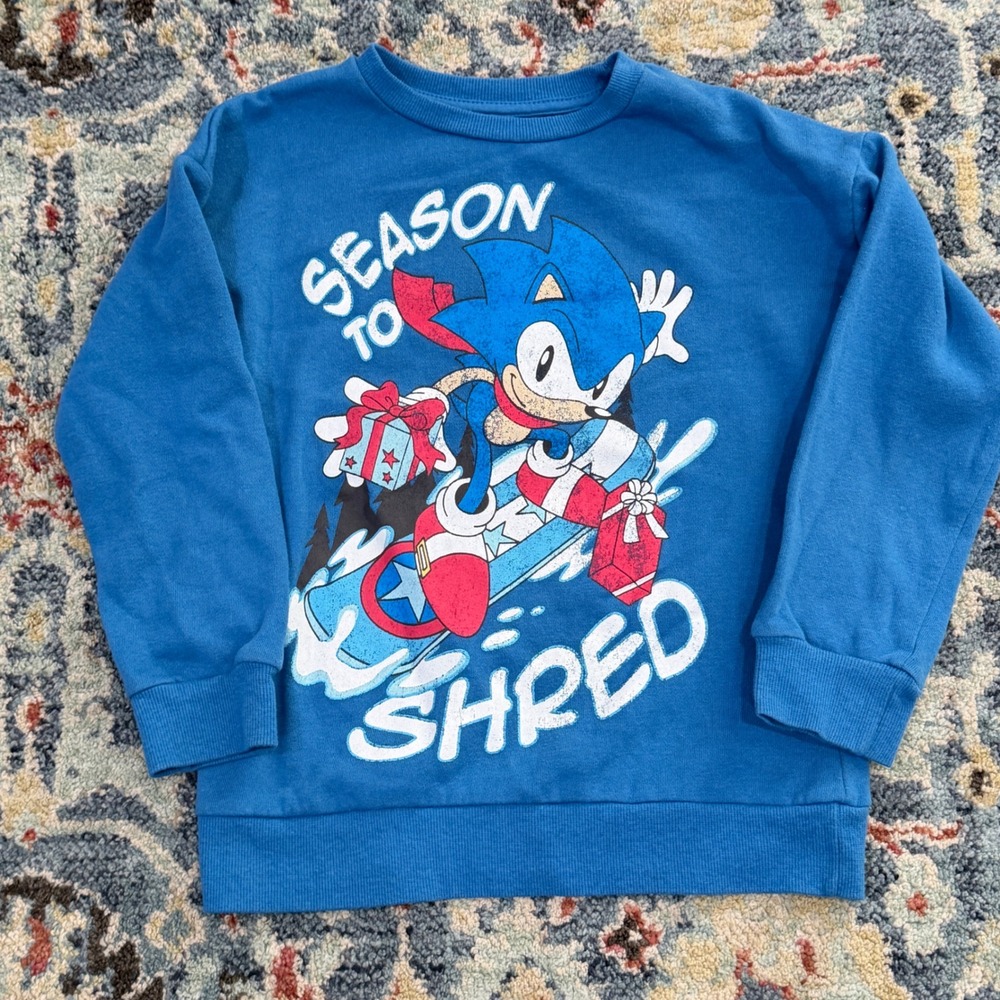 Sonic The Hedgehog Sweatshirt Boys 7 Blue Season to Shred Gamer EUC